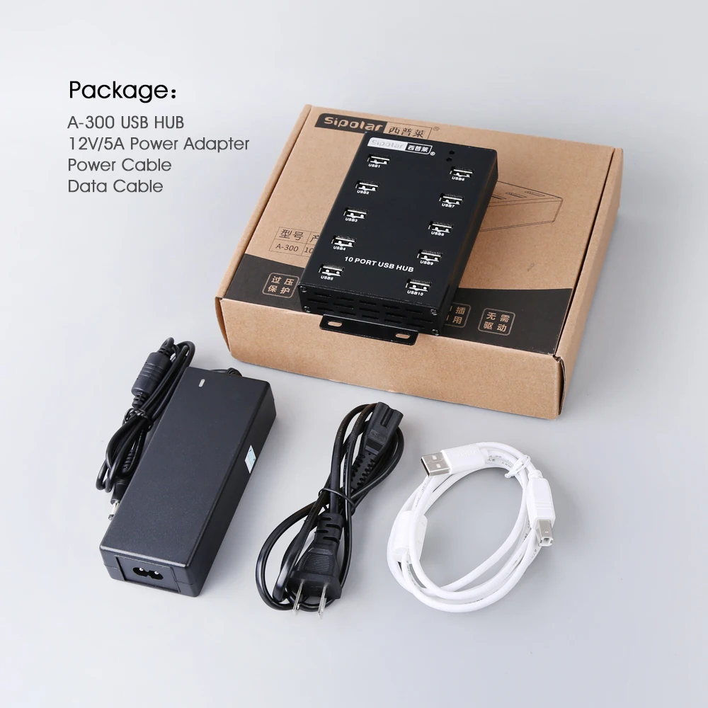 Sipolar 10 ports Industrial USB HUB Bitcoin Miner USB Cryptocurrency Miner With 12V5A Power Adapter Syncs Data Transfer A-300