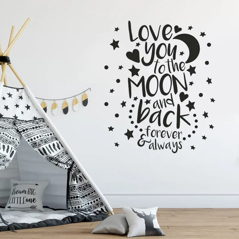 

I Love You To The Moon And Back Cartoon Quote Decals Vinyl Home Decor For Kids Room Nursery Wall Sticker Star Dot Wallpaper BO41