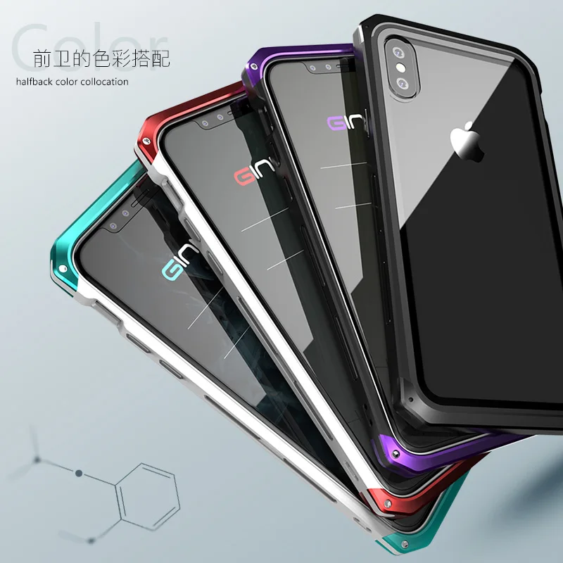 Стеклянный чехол для iPhone Xs max прозрачный жесткий из ТПУ металлический закаленный