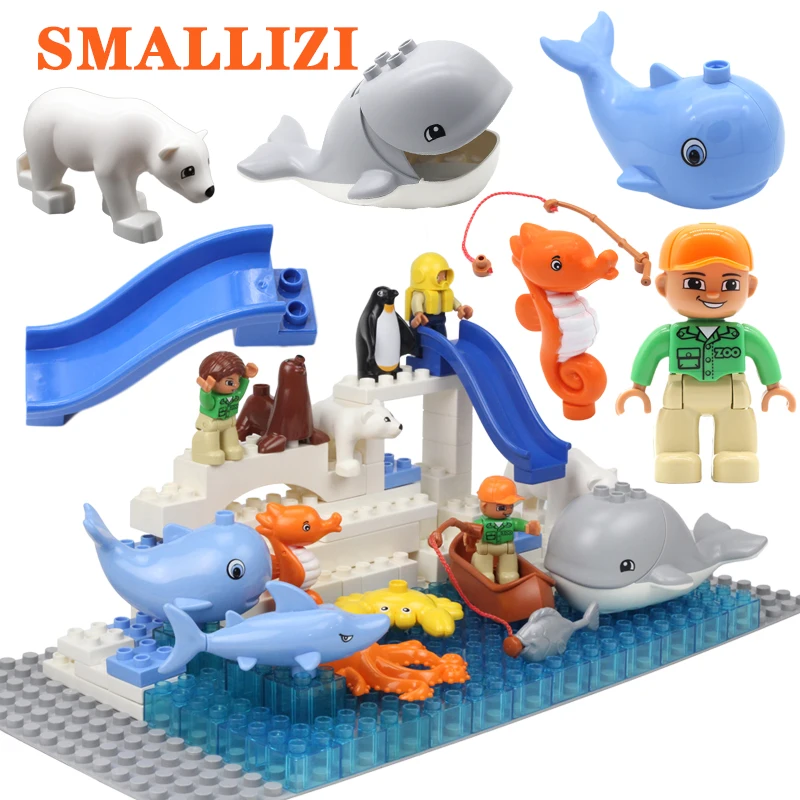 

big building blocks ocean animal Ice snow Scenes Accessories whale Polar bear compatible with duplos Child DIY bricks Toys gift