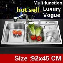 Квартира большой двойной кухонный паз раковина многофункциональный мыть овощи 304 нержавеющая сталь Горячая 920x450 мм