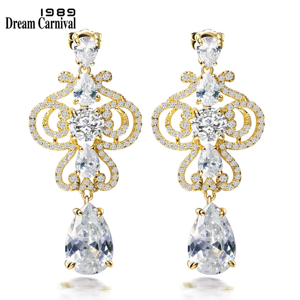 

DreamCarnival 1989 Sparkling Zircon boucle d'oreille Brincos Royal Design Rhodium Gold Color Dangle Earrings for Women SE09807