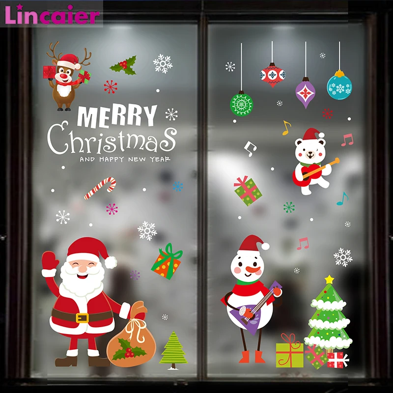 Счастливого Рождества оконная дверная наклейка Рождественское украшение для дома елочные украшения Санта Клаус Снеговик счастливый год