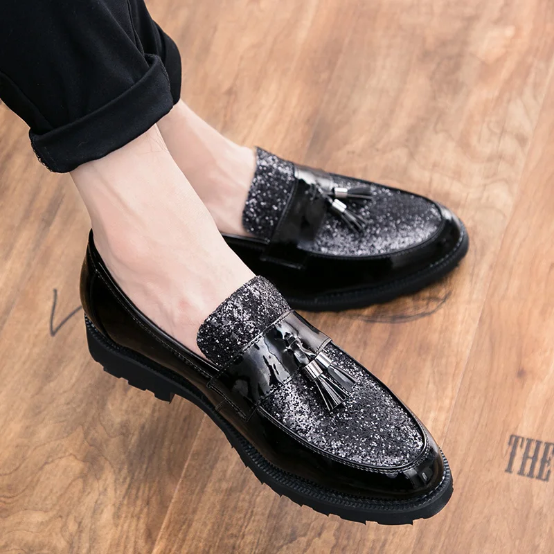 italian men designer fashion tassel leather formal shoes luxury brand wedding footwear male cool evening shiny oxford flat shoes (8)