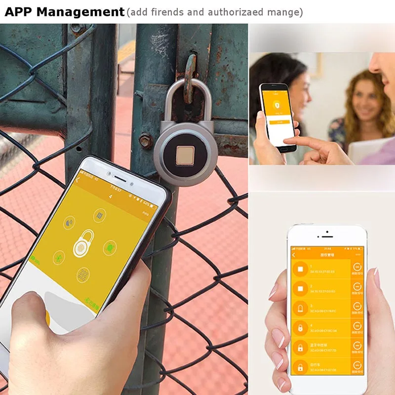 

Fingerprint Recognition Bluetooth Lock APP Control Anti Theft Padlock for Gate Luggage Bicycle JDH99