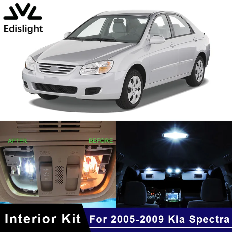 

Edislight 8Pcs Ice Blue White LED Lamp Car Bulbs Interior Package Kit For 2005-2009 Kia Spectra Map Dome Trunk Plate Light