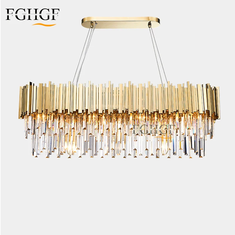 

New Arrival Luxury Crystal Chandelier Light Modern Lighting for Living Dinning Room Rectangle Golden Color Hanging LED lights