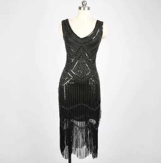 Горячая Распродажа дешево женское платье в стиле Гэтсби, украшенное бусинами 1920 s, винтажное платье в стиле АР-деко, Tassle юбка 2XL - Цвет: as picture