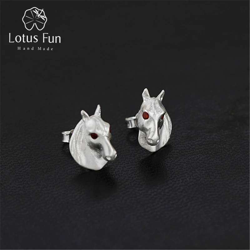 

Lotus Fun Real 925 Sterling Silver Natural Creative Handmade Fine Jewelry Going My Way Horse Stud Earrings for Women Brincos