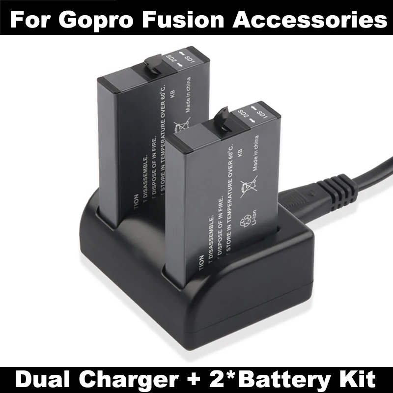 2x ASBBA-001 2720 mAh аккумулятор для Gopro Fusion 360 аксессуары для камеры+ двойное зарядное устройство для Gopro Fusion Go Pro Аксессуары