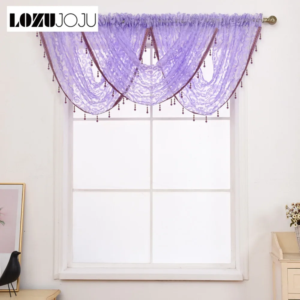 

LOZUJOJU Hot sale vine jacquard valance short drops for living room decoration rustic transparent tulle bedroom elegant panel