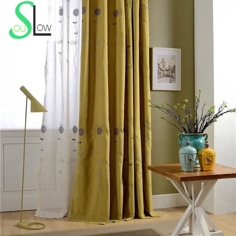 

Slow Soul Flower Cotton Yellow Green Curtain French Window Pastoral Curtains For Living Room Cortinas Tulle Kitchen Bedroom