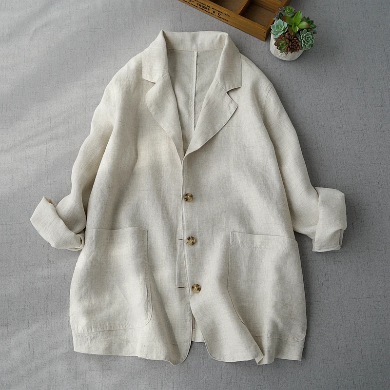 

Spring Autumn Women All-match Loose Plus Size Japanese Style Mori Girls Brief Comfortable Thin Linen Blazers Coats