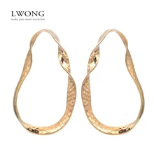 LWONG 2017 à la mode couleur or torsadé grandes boucles d'oreilles pour femmes Bijoux surdimensionné grand cerceau boucles d'oreilles déclaration boucles d'oreilles(China)