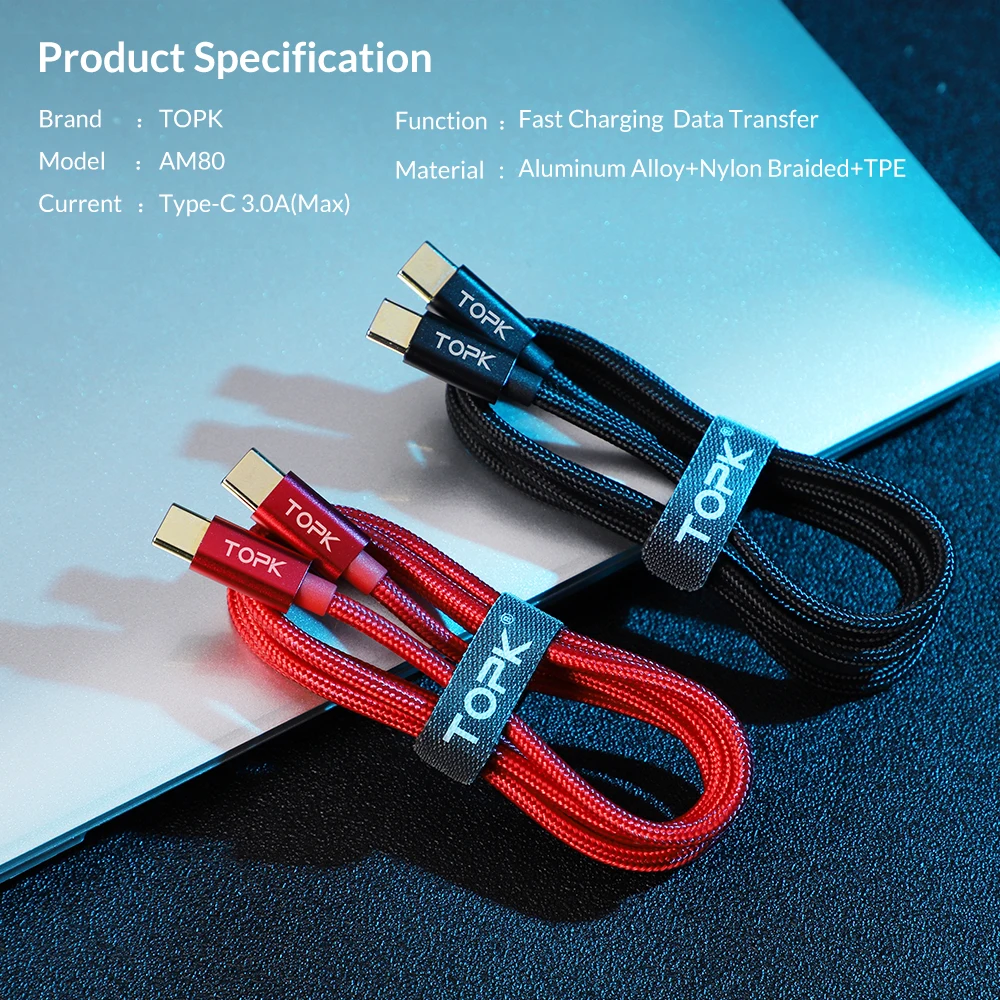 TOPK AN80 60 Вт 3A USB Type C к кабель для Samsung Galaxy S10 S9 Plus Note 9 Oneplus 6t PD QC3.0 быстрой