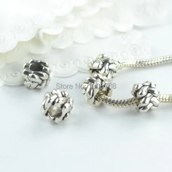 

50pcs Metal tibetan silver charms round big hole beads fit for europe bracelet jewelry making z42665