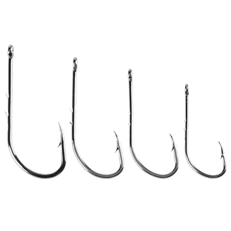 

50pcs/Set 4 Sizes Super Strong High Carbon Steel Barbed Fishing Hooks Bait Holders for Sea Boat Fishing Tackle Tool