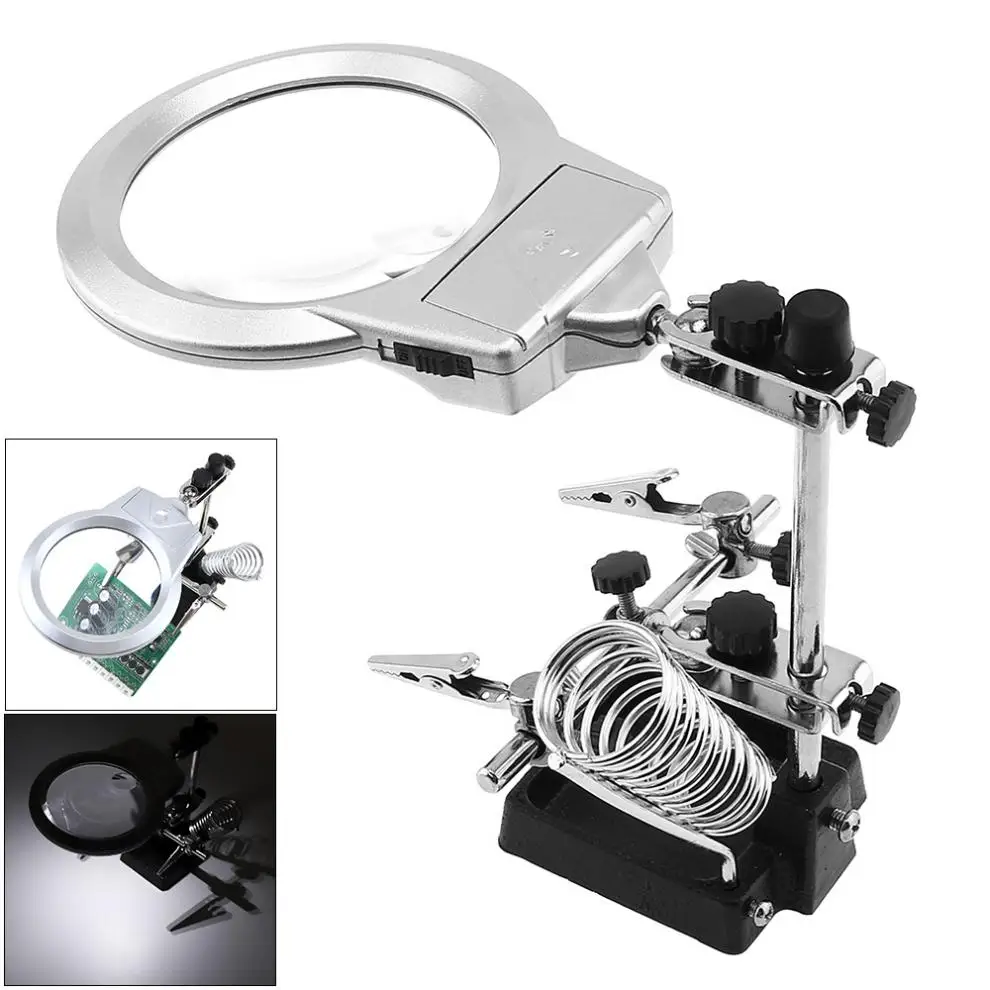 

6X / 25X Multifunctional Desk-topAdjustable Rotatable Welding Magnifier with 2 LED Lights and Electric Soldering Iron Bracket