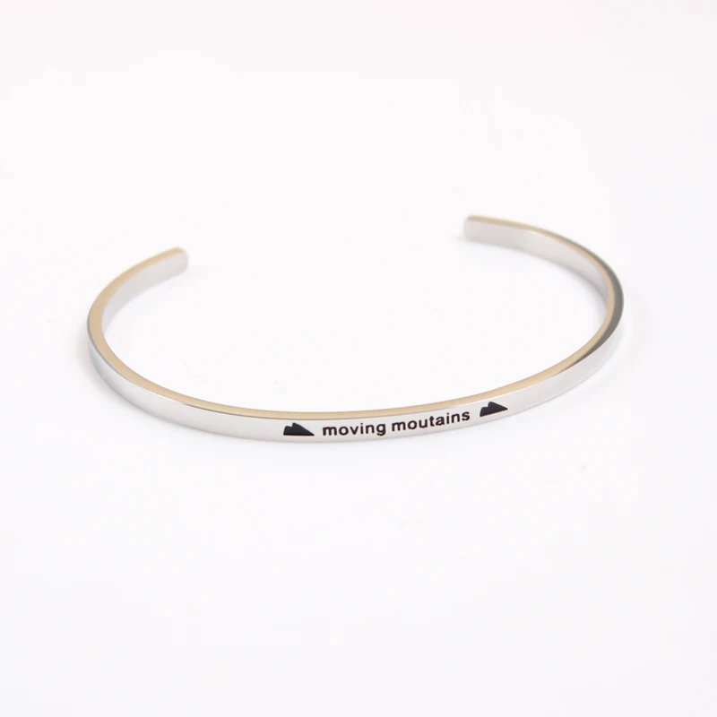 

Moving mountains Stainless Steel Positive Inspirational Quote fashion Cuff Bracelet Mantra Bangle For women Gift