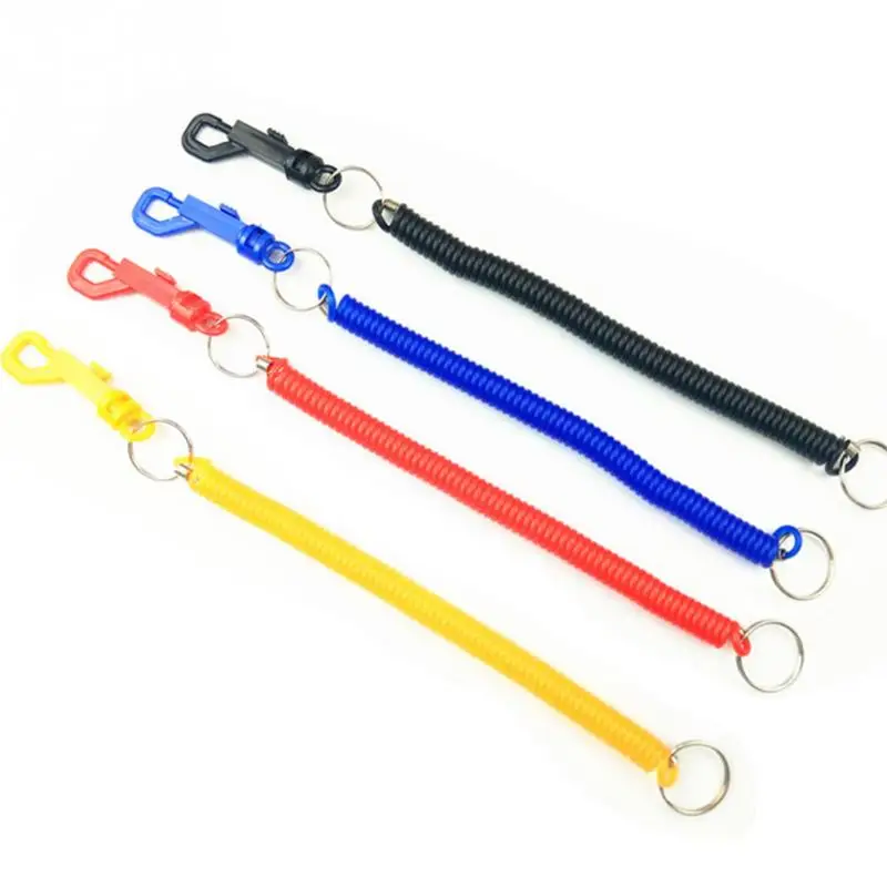 

New Keychains Women Men Simple Bold Long Spring Rope Plastic Key Ring Pendant Portable Multifunction Keychains