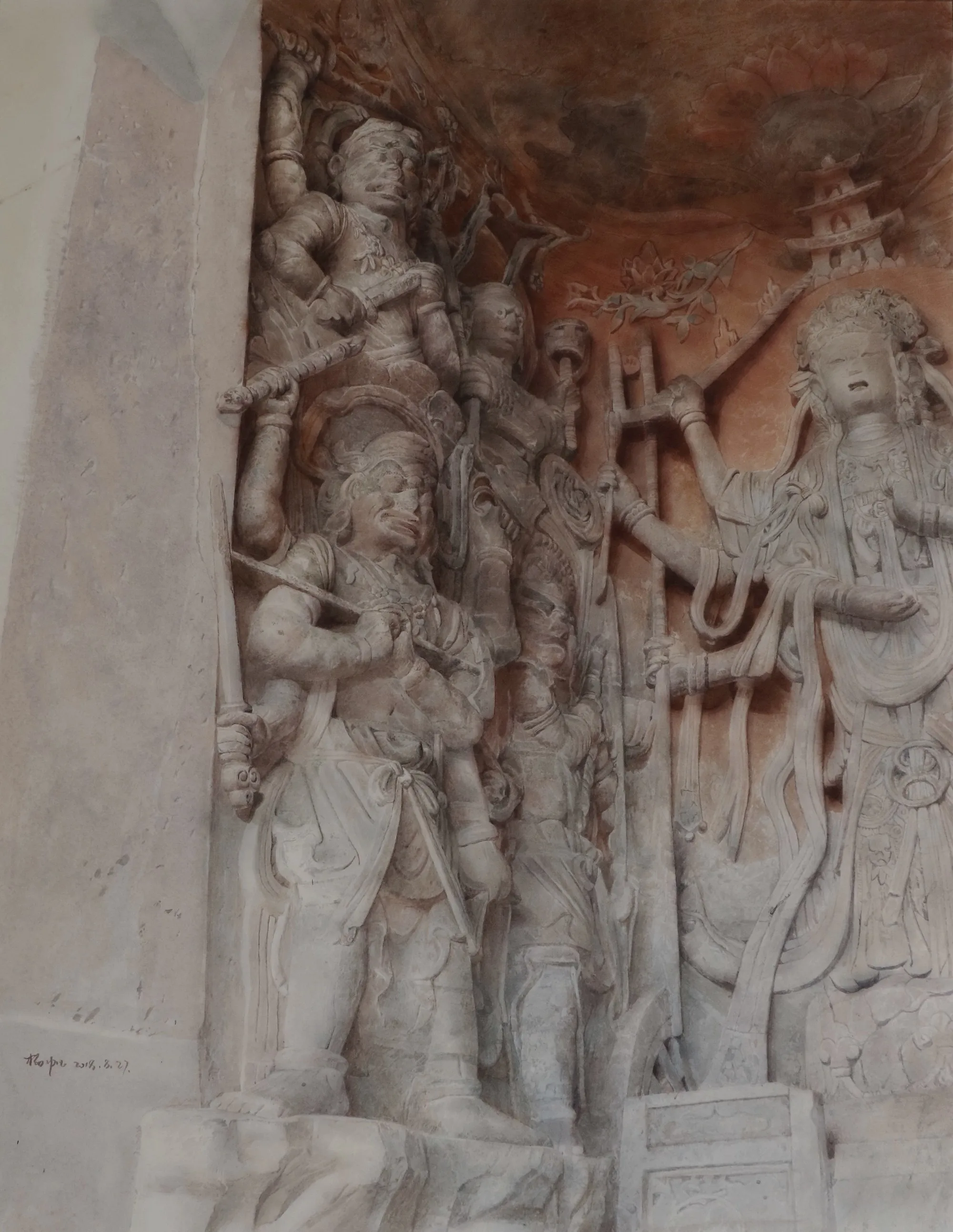 

Chinese Artist Yang Fan's Work "the Secret Language of Buddhism No.11" Watercolor Painting Wall Art Buddhist Temple Decor Framed