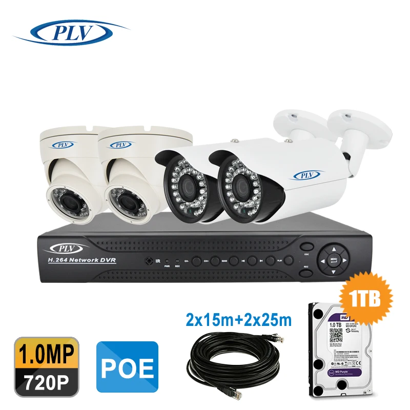 DIY Kit Подключи и Играй 4ch 1080 P CCTV POE NVR 720 1.0 мегапиксельной Камеры Видеонаблюдения