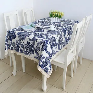Free shipping New 2014 Zakka blue and white plant printing linen tablecloth table cover Modern Home
