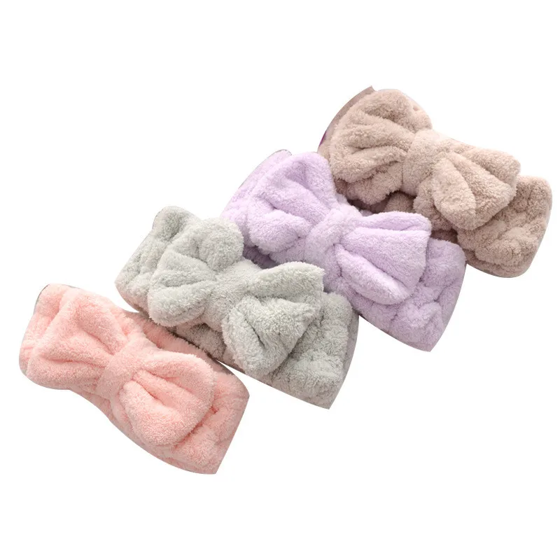 

2pcs Flannel Cosmetic Headbands Soft Bowknot Elastic Hair Band Hairlace for Washing Face Shower Spa Makeup Tools