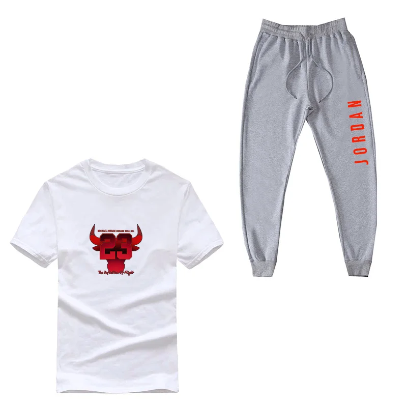 New Men's tracksuit Summer t-shirt Cotton Jordan print tshirt suit Tees + joggers pants track suit trainingspak mannen chandal