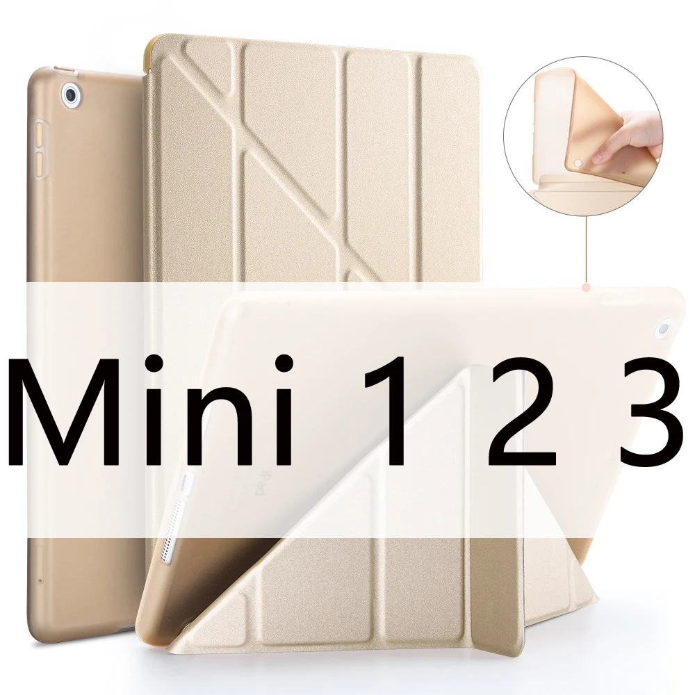 Чехол для iPad Mini 4 Mini 3 2 1 Mini 5 чехол из искусственной кожи Трансформеры умный чехол для iPad чехол 7," с силиконовой мягкой задней крышкой - Цвет: Gold 123