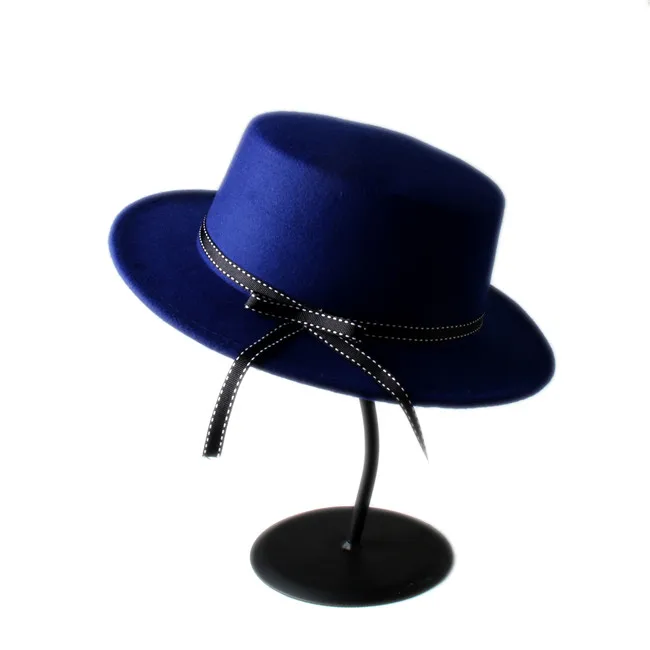 9 цветов для мужчин и женщин фетровый свиной пирог Fedora шляпа плоский купол Овальный верх Топ Bowler Porkpie шляпа от солнца с модная лента 10 - Цвет: Blue