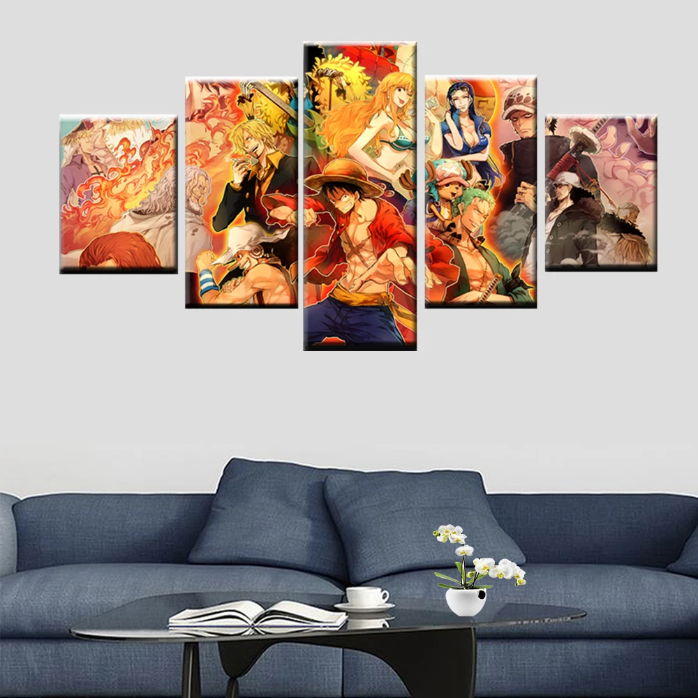 

HD Print Canvas Painting 5 Piece Anime One Piece Character Poster Home Decor Living Room Bedroom Wall Art Mural