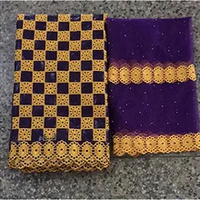 Базен riche getzner высокое качество кружева хлопок парча в Гвинейском стиле фиолетовый Нигерии кружевной ткани с камнями 5+ 2 ярдов/партия