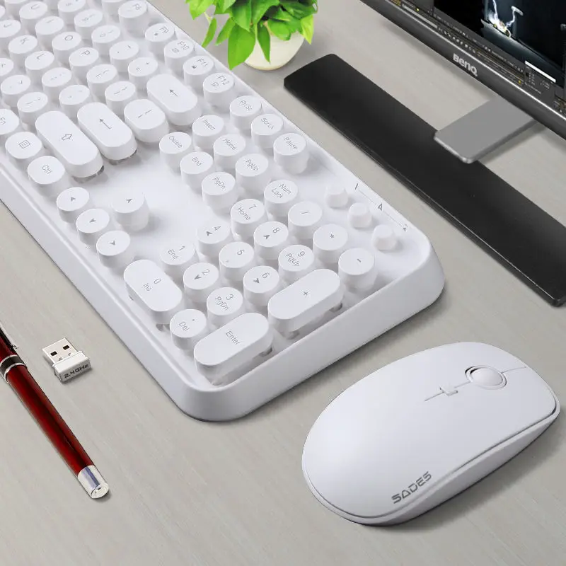 2,4G Беспроводная игровая мышь, клавиатура, комбинированная круглая кнопка, эргономичная клавиатура, оптическая мышь для Macbook, lenovo, Dell, Asus, hp, ноутбука - Цвет: White