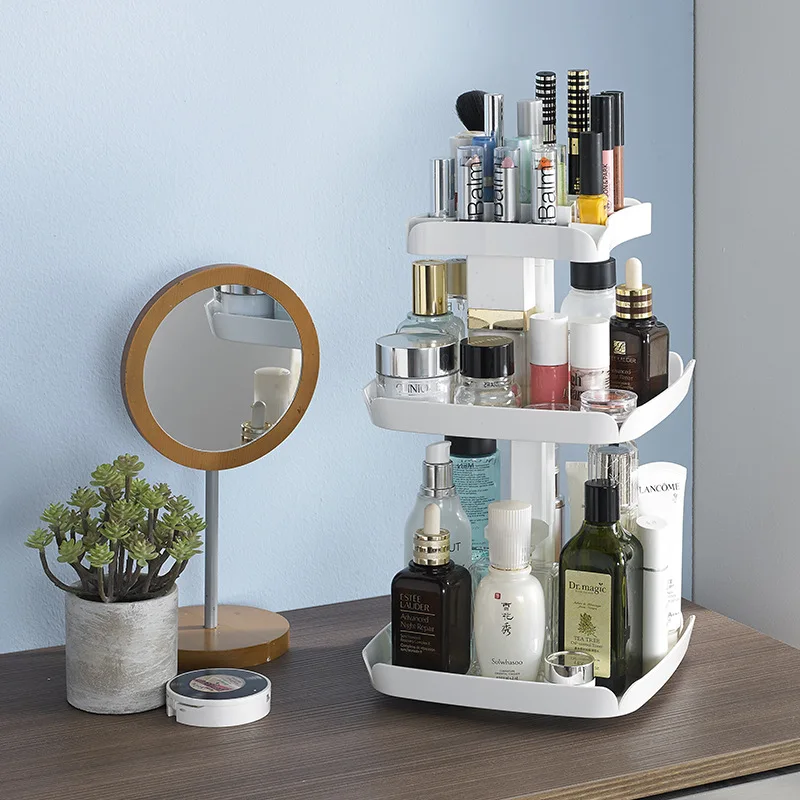 Plastic Makeup Organizers 360 Degree Rotation Cosmetic Storage Box Makeup Tools Holder Organizador 21 21 39cm