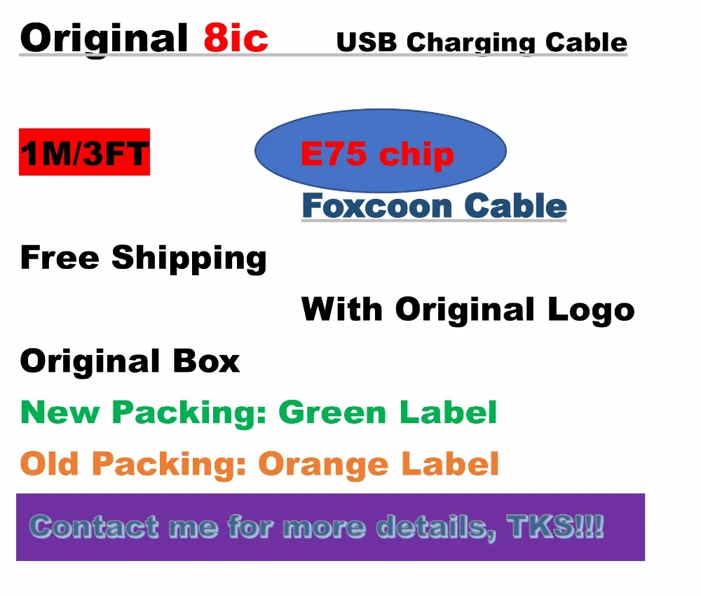 

10pcs/lot With packing box 100% Genuine Original 1m/3ft 8ic E75 Chip Sync Data USB charging cable for iphone X 8 7 plus 6 6s 5s