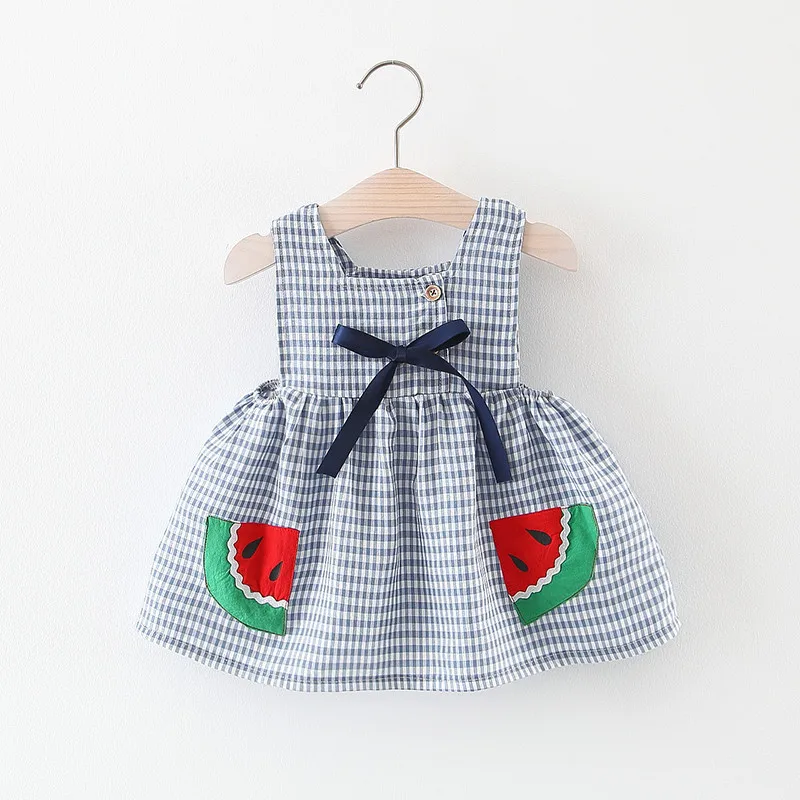 

2019 Hot baby girls new summer dress Infant cartoon sundress Kids girls cute sleeveless plaid cotton dress 1-2 Years !