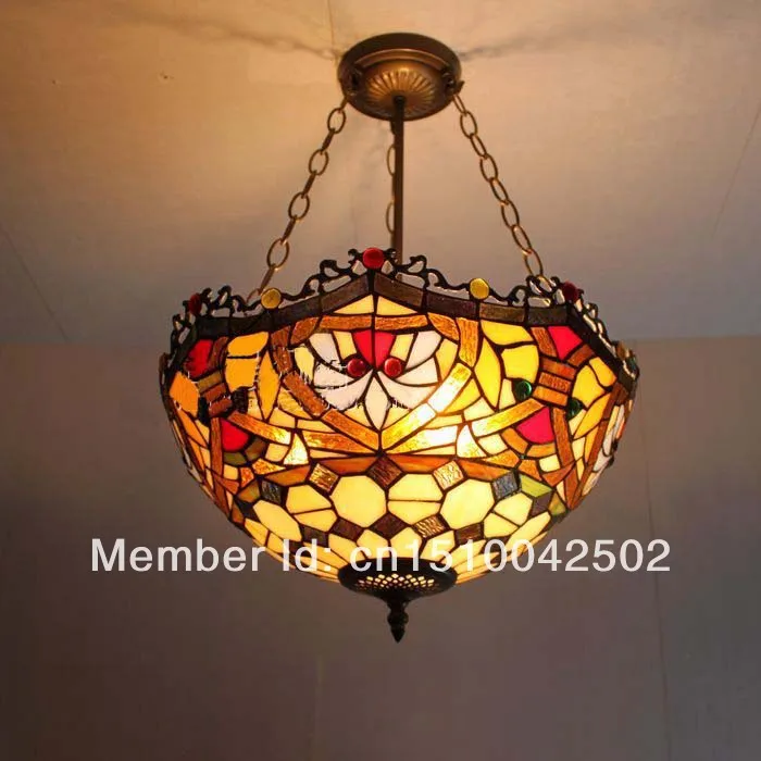 Tiffany glass chandeliers European minimalist style living room bedroom lamp Stained Glass Suspension  lights DIA 40 CM H 56 CM