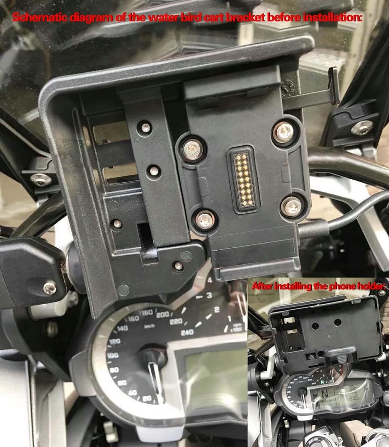 Black Mobile Phone Navigation Bracket USB Phone Charging Mobilephone Holder For BMW R1200GS LC Adventure 13-17 (2)