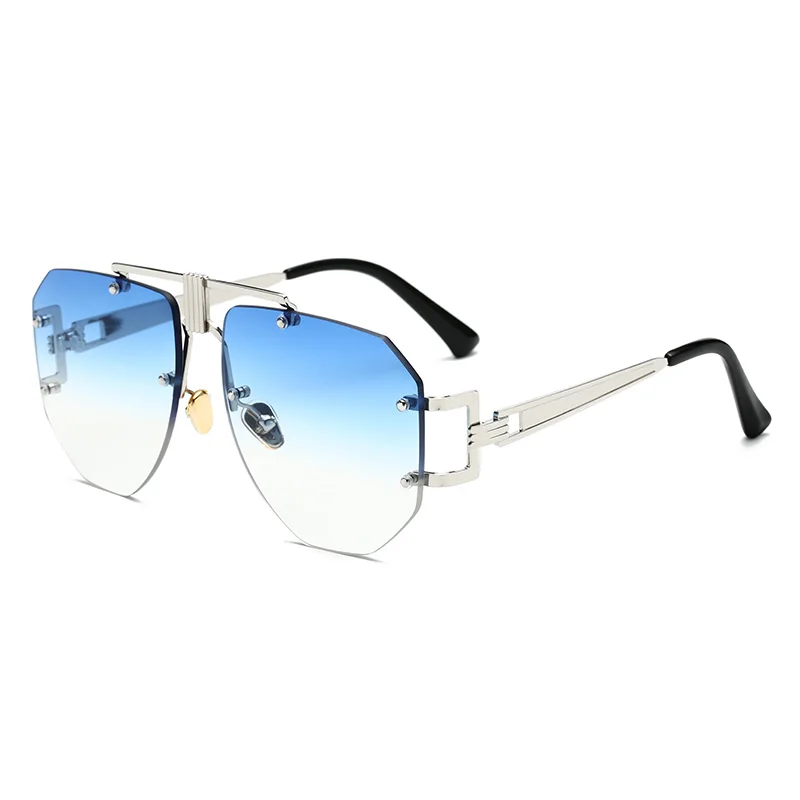 Многоугольные солнцезащитные очки для женщин, фирменный дизайн, без оправы, модные солнцезащитные очки для мужчин, металлические Светоотражающие Плоские линзы, женские очки