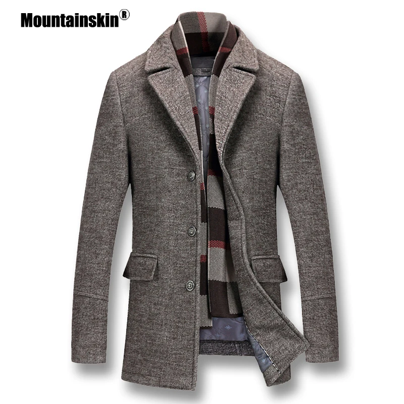 Mountainskin Men's Winter Coats Thick Cotton Wool Jackets Male Casual Fashion Slim Fit Nylon Long Jacket Scarf Men Outwear SA605