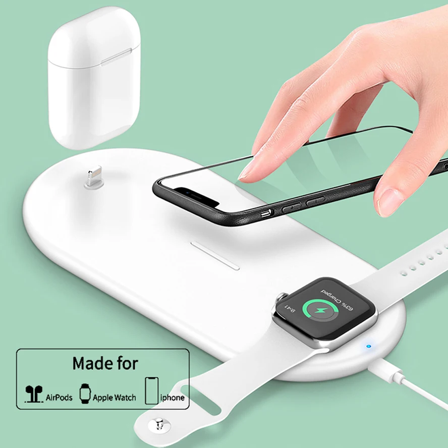 

3 IN 1 Fast QI Wireless Charger Pad for Apple Watch 5 3 4 2 1 AirPods 2 Wireless Charging for iPhone 8 8Plus X XR XS 11 Pro Max
