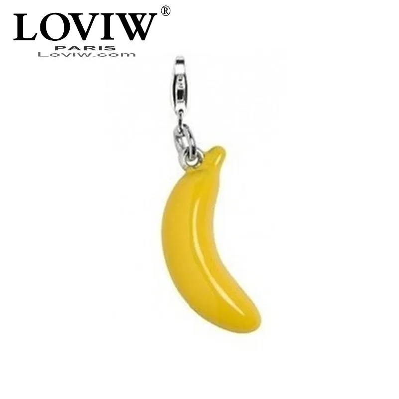 

3D Yellow Banana Pendant with clasp European thomas sabor Style for Child Silver Charm for Necklace bracelets,Friend Gift Hot