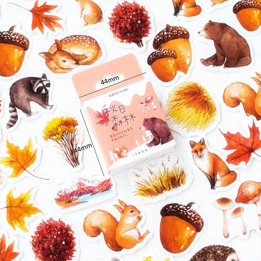 46Pcs/pack Kawaii Autumn forest Sticker Cute Animals Mini Paper Sticker Decoration DIY Ablum Diary Scrapbooking Label