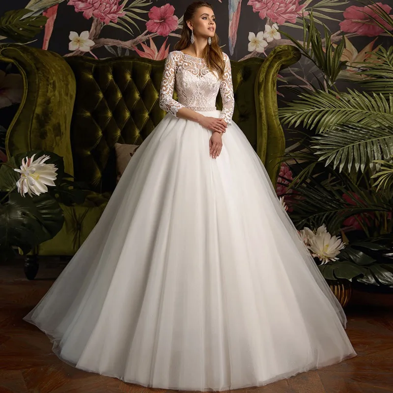 

Vestido de Noiva Gorgeous Wedding Dresses 2019 Three Quarter Sleeve Ball Gown Arabic Lace Bridal Wedding Gown Vintage