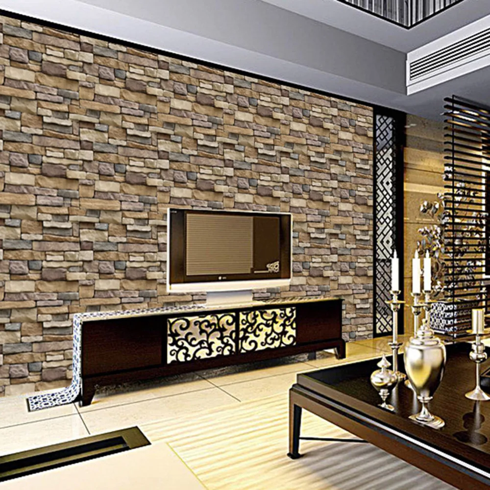 45x100cm 3D Effct Decorative Wall Decals Brick Stone Rustic Self