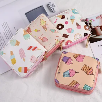 

KAFVNIE New Minil PU Children ice cream Wallet Luxury Embroidery Women Purses Brilliant Pink Cake Novelty Purse 2019