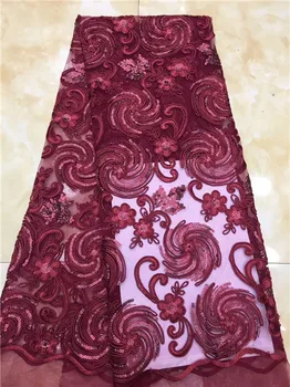 

2019 Latest French Nigerian Laces Fabrics High Quality Tulle African Laces Fabric Wedding African French Tulle Lace Wine X01