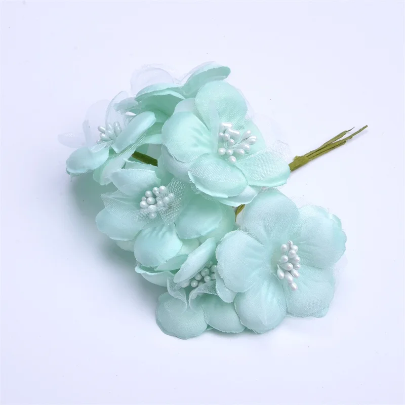 Tiffany 30pcst 5cm Silk Artificial Rose Flower Bouquet For Wedding Decoration Scrapbooking Mini Cheap DIY Wreath Fake Craft Flower - Цвет: Tiffany