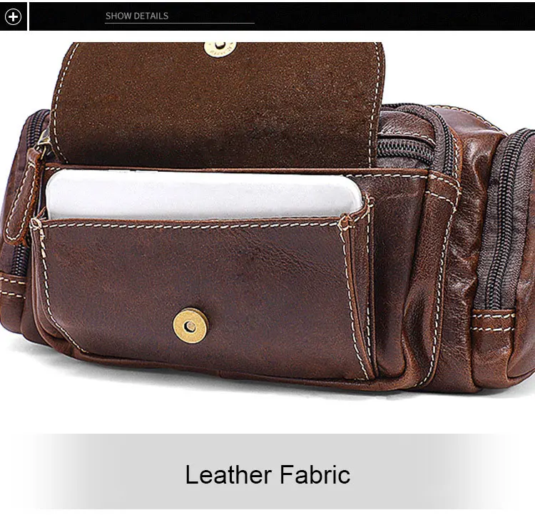 Genuine Leather Men Waist Bags Brand Large Capacity Outdoor Waist Baotou Layer Leather Man Pockets Messenger Bag C8355